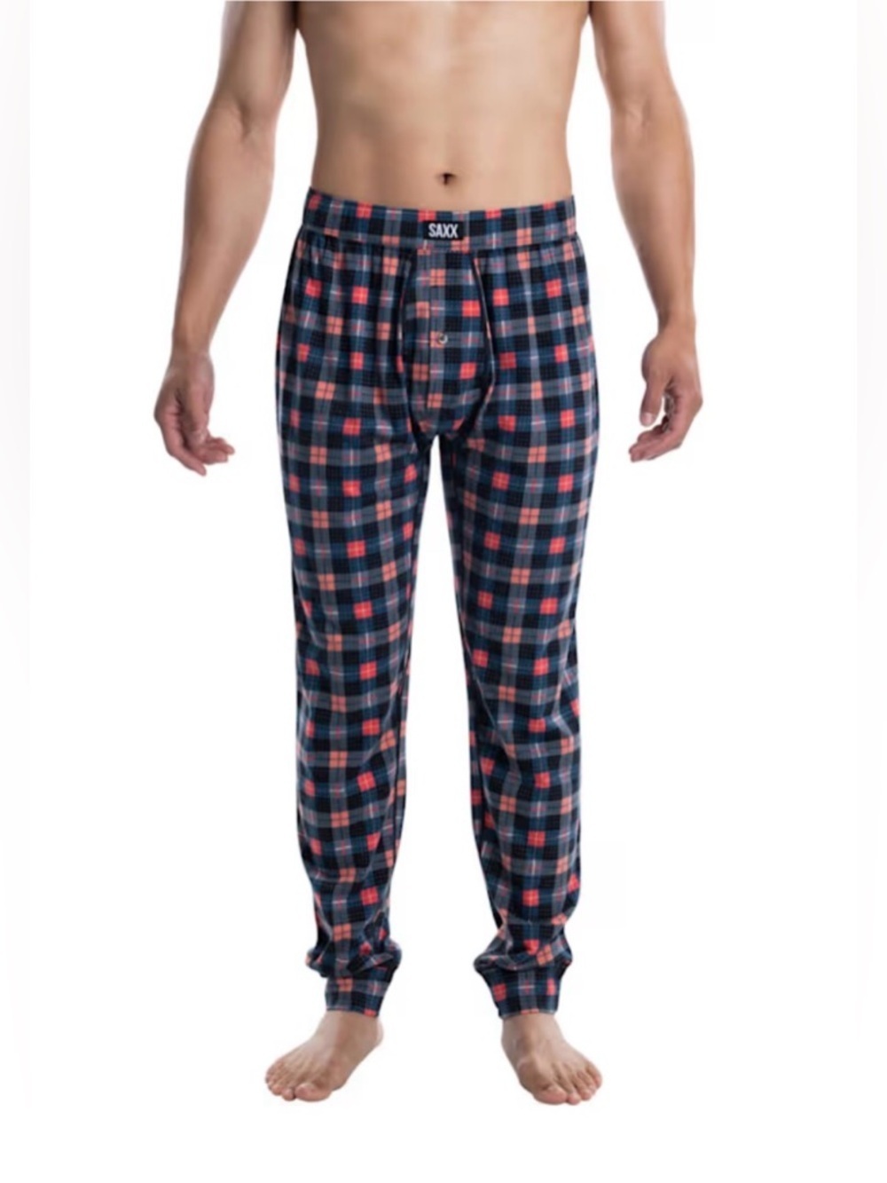 Saxx Men's Plaid Lounge Pants - Navy, Orange, Tan Size Medium